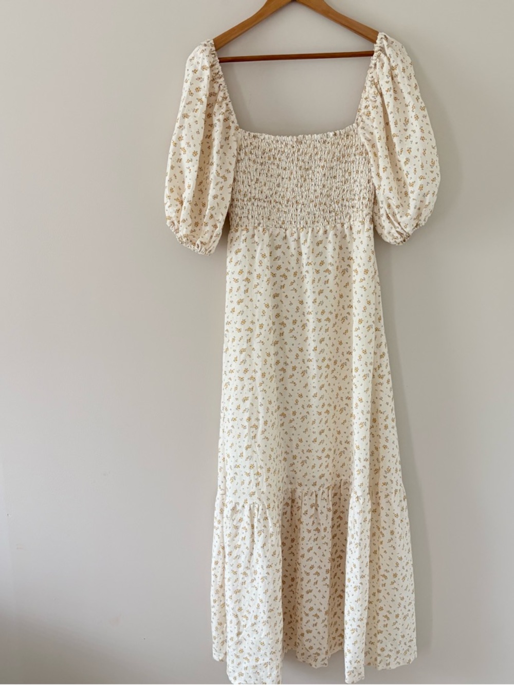 Emerson Fry Santiago Maxi Dress Anne Flowers Gold Linen Puff Sleeves Size M - Picture 6 of 14